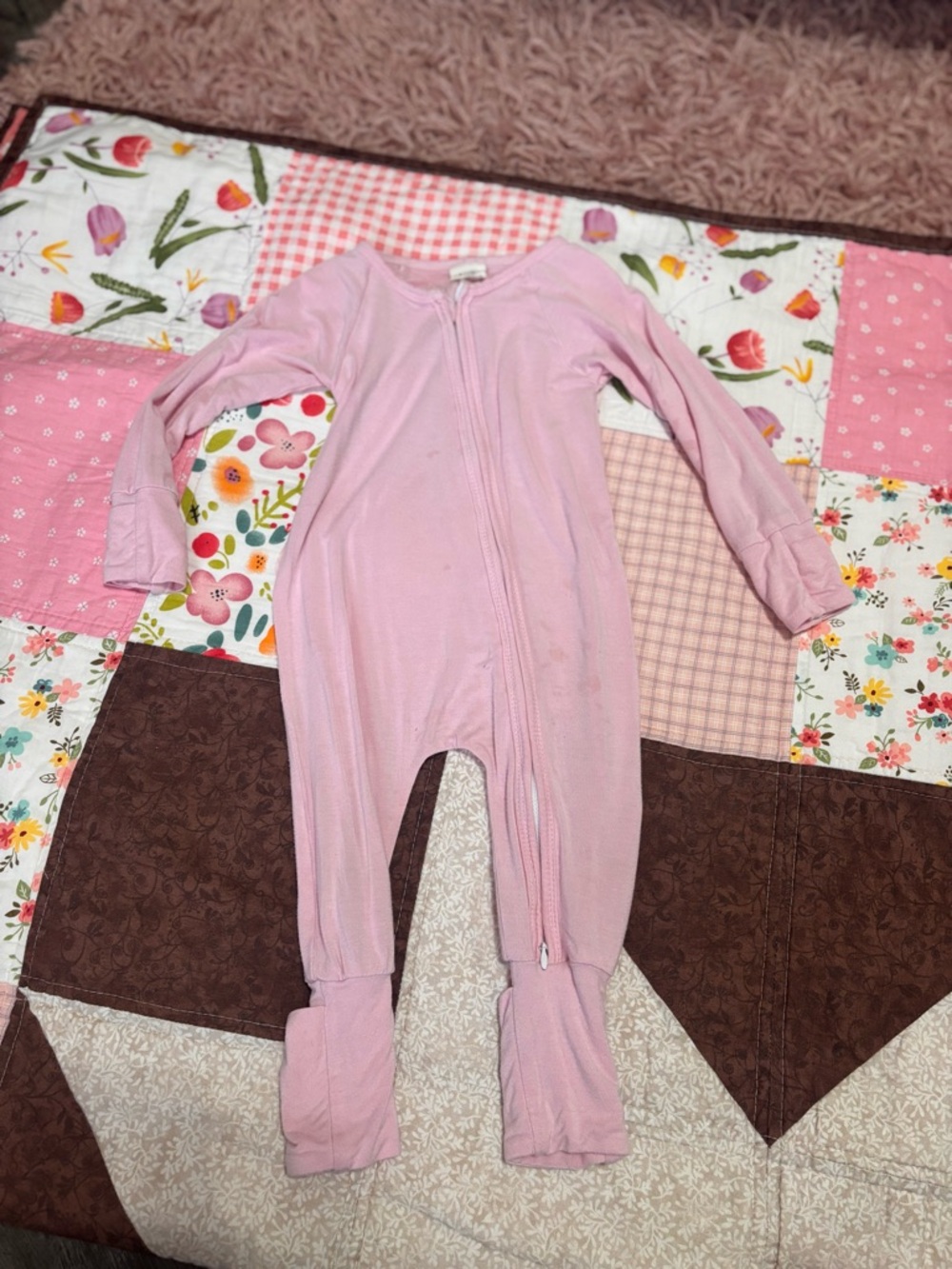 Light Pink Kids One-Piece Footed Bamboo Pajamas - Soft Zip Front